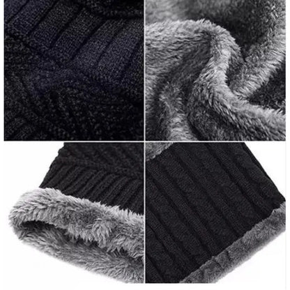 Head & Neck Cap Beanies Combo - woolen winter beanie cap with neck warmer muffler for men and women (Black)