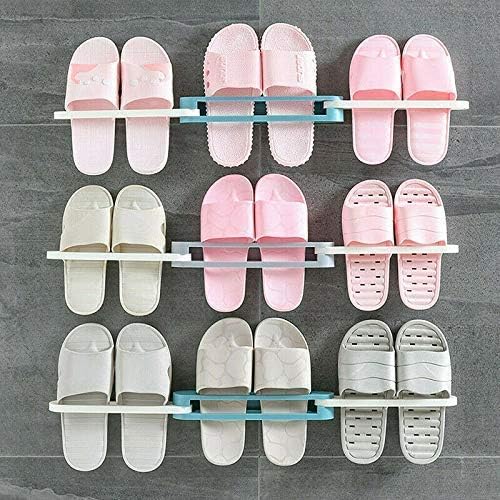 3 In 1 Shoes Rack Wall Mounted Folding Slippers Shoes Bathroom Towel Hanger Organizer Rack in House Shoes Stand Hanging Shelf Rack Holder for Multipurpose use(random color)