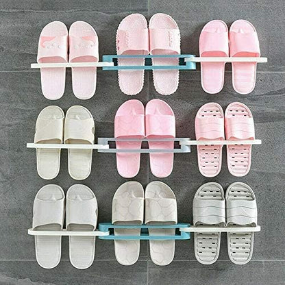 3 In 1 Shoes Rack Wall Mounted Folding Slippers Shoes Bathroom Towel Hanger Organizer Rack in House Shoes Stand Hanging Shelf Rack Holder for Multipurpose use(random color)