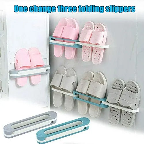 3 In 1 Shoes Rack Wall Mounted Folding Slippers Shoes Bathroom Towel Hanger Organizer Rack in House Shoes Stand Hanging Shelf Rack Holder for Multipurpose use(random color)