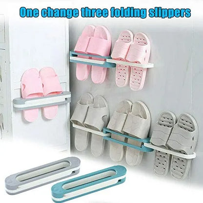 3 In 1 Shoes Rack Wall Mounted Folding Slippers Shoes Bathroom Towel Hanger Organizer Rack in House Shoes Stand Hanging Shelf Rack Holder for Multipurpose use(random color)