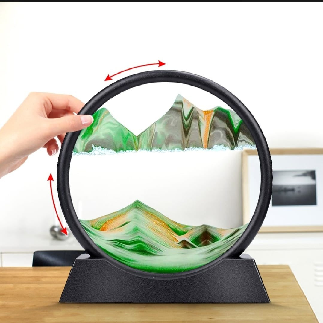 3D Moving Sand Mountain Lamp With Stand - Sandscape Painting - Moving Sand Art - Showpiece - Home Decoration ( Random Color)