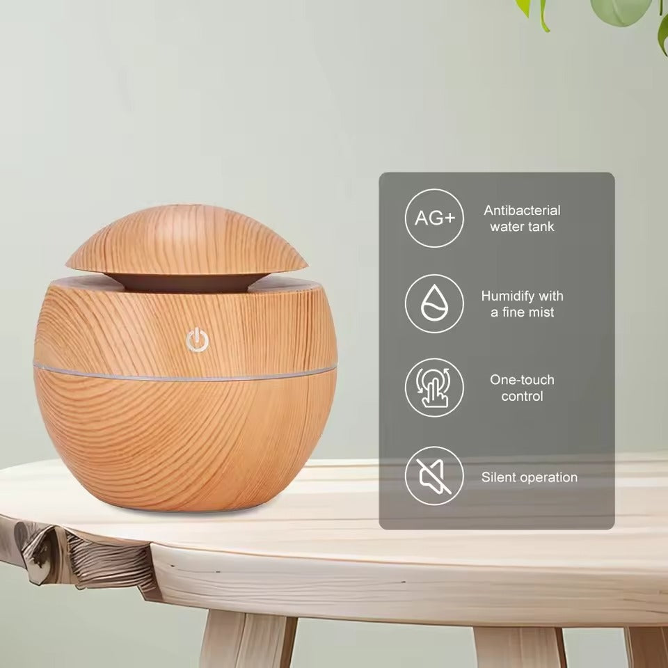 Portable Ultrasonic Air Humidifier & Purifier – Wood Grain Cool Mist Aroma Diffuser for Home, Office & Car