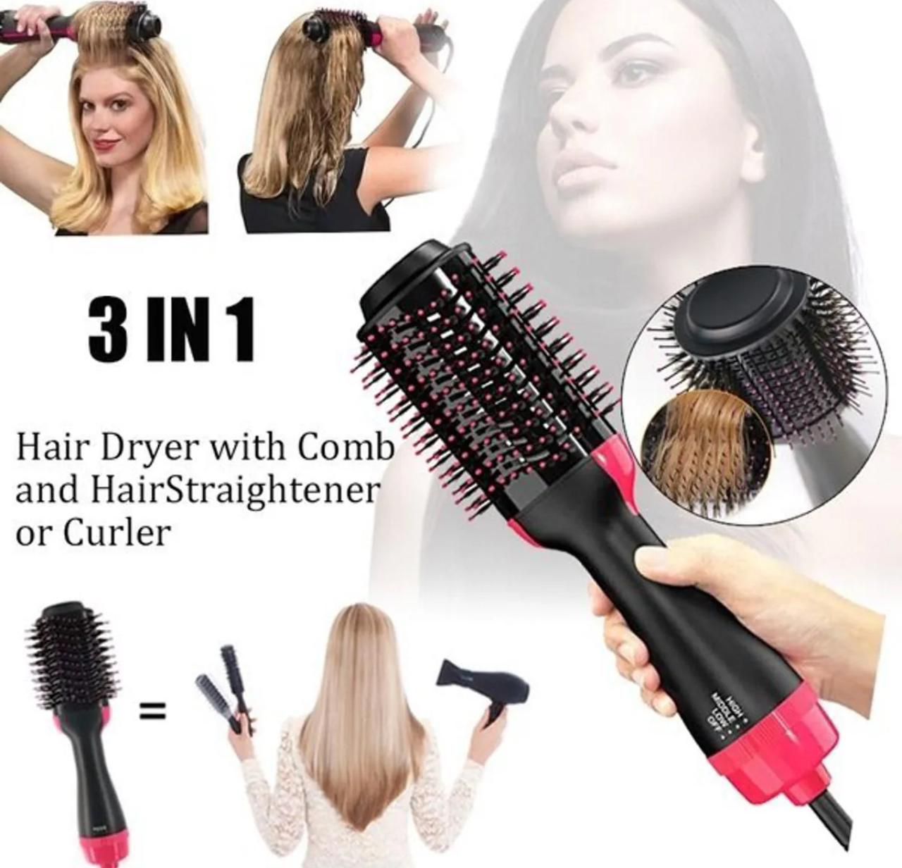 Hair Dryer with Comb 3‑in‑1, Hair Straightener & Curler for Easy Styling